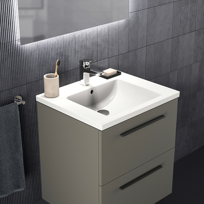 Ideal Standard i.Life B 600mm Matt Quartz Grey 2 Drawer Wall Hung Vanity Unit with Black Handles