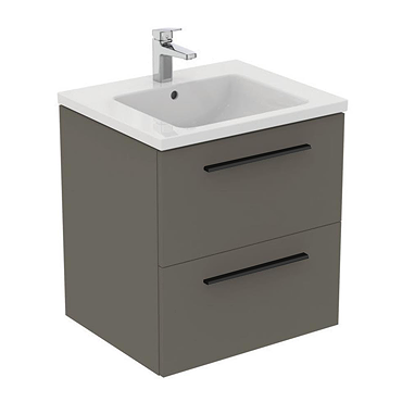 Ideal Standard i.Life B 600mm Matt Quartz Grey 2 Drawer Wall Hung Vanity Unit with Black Handles