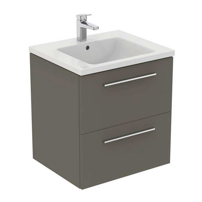 Ideal Standard i.Life B 600mm Matt Quartz Grey 2 Drawer Wall Hung Vanity Unit with Brushed Chrome Handles