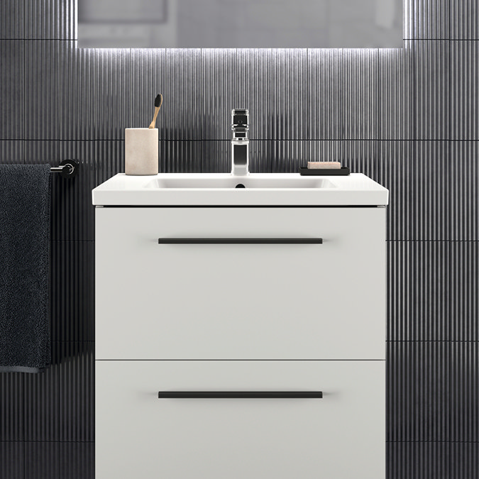 Ideal Standard i.Life B 600mm Matt White 2 Drawer Wall Hung Vanity Unit with Black Handles