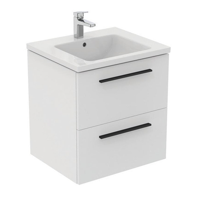 Ideal Standard i.Life B 600mm Matt White 2 Drawer Wall Hung Vanity Unit with Black Handles