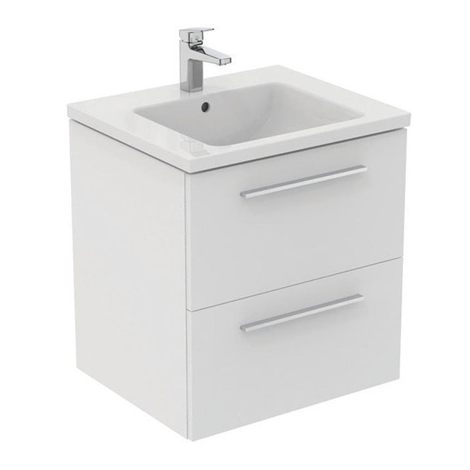 Ideal Standard i.Life B 600mm Matt White 2 Drawer Wall Hung Vanity Unit with Brushed Chrome Handles
