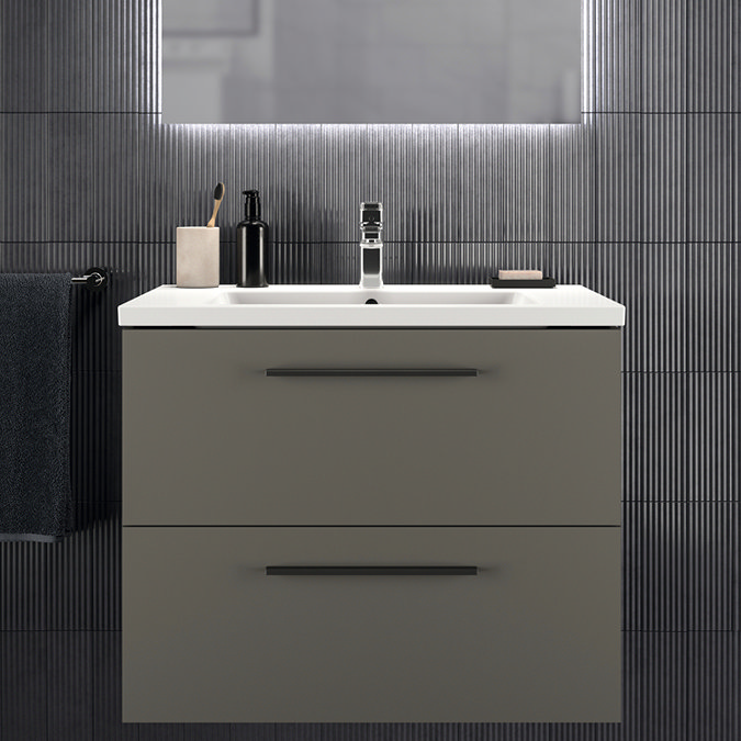 Ideal Standard i.Life B 800mm Matt Quartz Grey 2 Drawer Wall Hung Vanity Unit with Black Handles