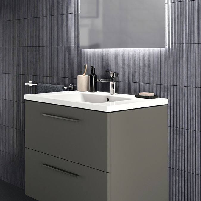 Ideal Standard i.Life B 800mm Matt Quartz Grey 2 Drawer Wall Hung Vanity Unit with Black Handles