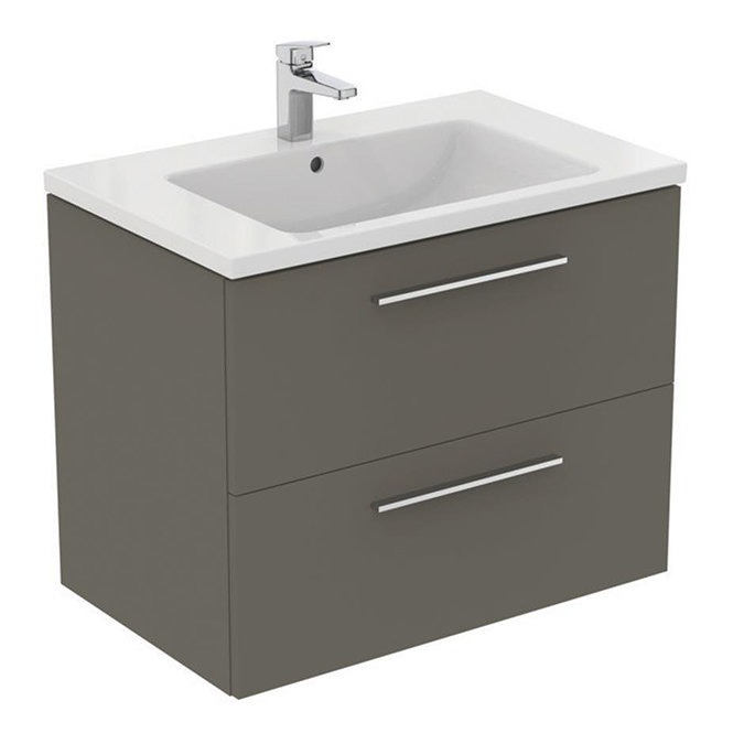 Ideal Standard i.Life B 800mm Matt Quartz Grey 2 Drawer Wall Hung Vanity Unit with Brushed Chrome Handles