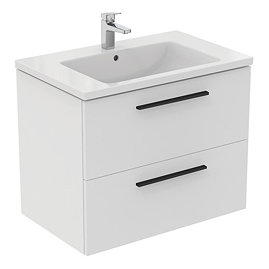 Ideal Standard i.Life B 800mm Matt White 2 Drawer Wall Hung Vanity Unit with Black Handles