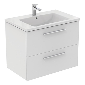Ideal Standard i.Life B 800mm Matt White 2 Drawer Wall Hung Vanity Unit with Brushed Chrome Handles