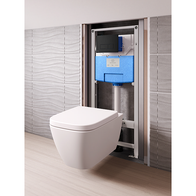 Ideal Standard i.Life B Rimless Toilet + Concealed WC Cistern with Wall Hung Frame (Black Flush Plate)