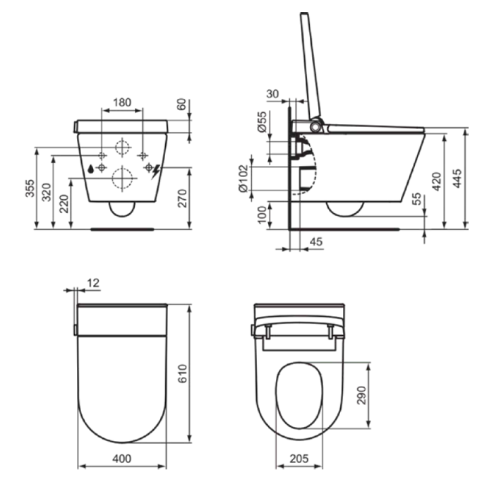 Ideal Standard i.life E Wall-Hung Smart Toilet + Soft Close Seat