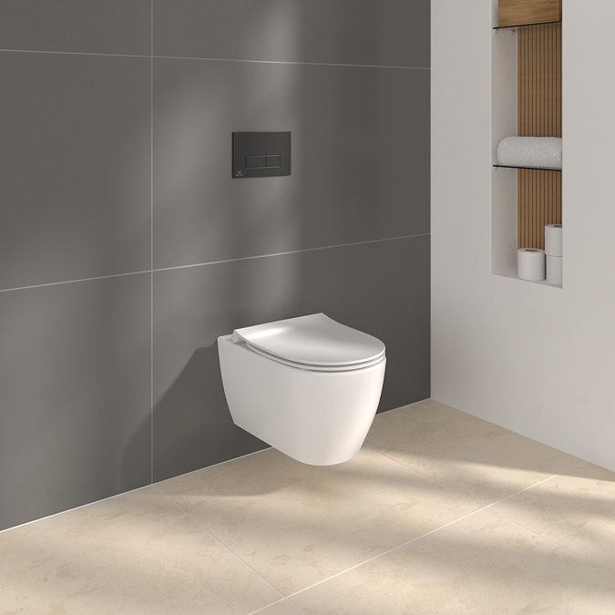 Ideal Standard i.life O HydroTwist Toilet + Concealed WC Cistern with Wall Hung Frame (Matt Black Flush Plate)
