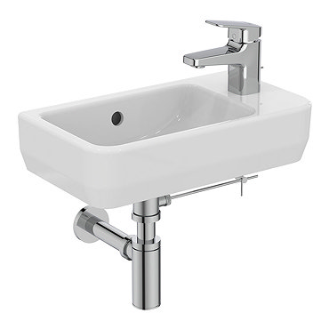 Ideal Standard i.Life S 450mm Wall Hung Right Hand 1TH Washbasin + Chrome Bottle Trap  Profile Large
