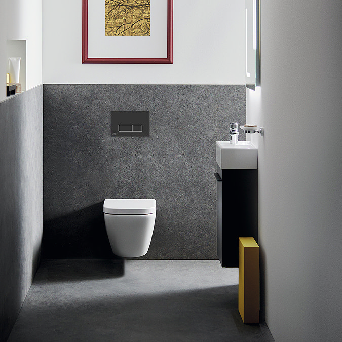 Ideal Standard i.Life S Compact Rimless Toilet + Concealed WC Cistern with Wall Hung Frame (Black Flush Plate)