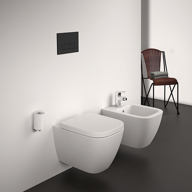 Ideal Standard i.Life S Compact Rimless Toilet + Concealed WC Cistern with Wall Hung Frame (Black Flush Plate)