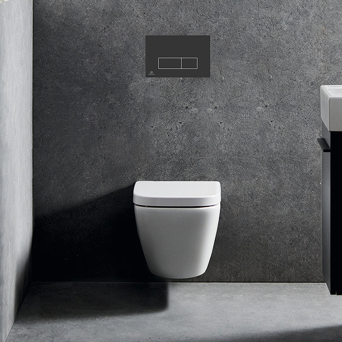 Ideal Standard i.Life S Compact Rimless Toilet + Concealed WC Cistern with Wall Hung Frame (Black Flush Plate)