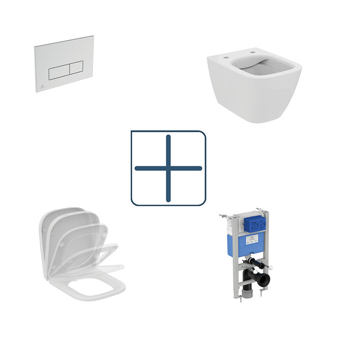 Ideal Standard i.Life S Compact Rimless Toilet + Concealed WC Cistern with Wall Hung Frame (Chrome Flush Plate)