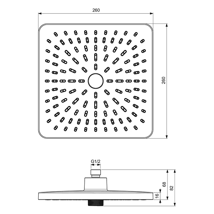 Ideal Standard Idealrain Alu+ 260mm Square Eco Two Function Overhead Shower - Chrome