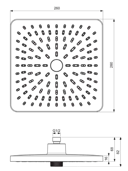 Ideal Standard Idealrain Alu+ 260mm Square Two Function Overhead Shower - Chrome