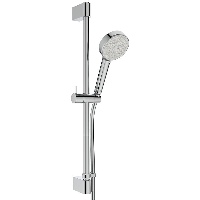 Angled-front view of the Ideal Standard Idealrain Shower Kit with 600mm Rail pictured on a white background.