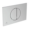 Angled-front view of the Ideal Standard Oleas M3 Chrome Mechanical Dual Flush Plate pictured on a white background.