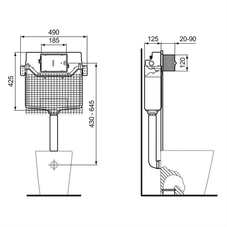 Ideal Standard Prosys 120mm Depth Mechanical Concealed Cistern + Matt Black Flush Plate