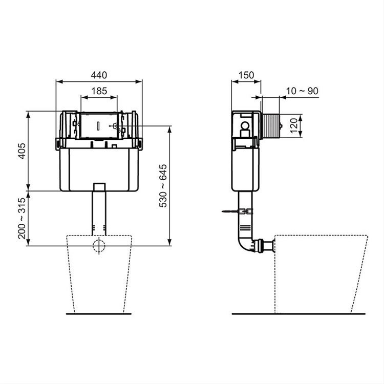 Ideal Standard Prosys 150mm Depth Mechanical Concealed Cistern + Chrome Flush Plate