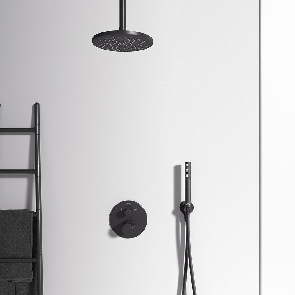 Ideal Standard Silk Black Ceratherm T100 Built-In Thermostatic 2 Outlet Bath Shower Mixer  Feature L