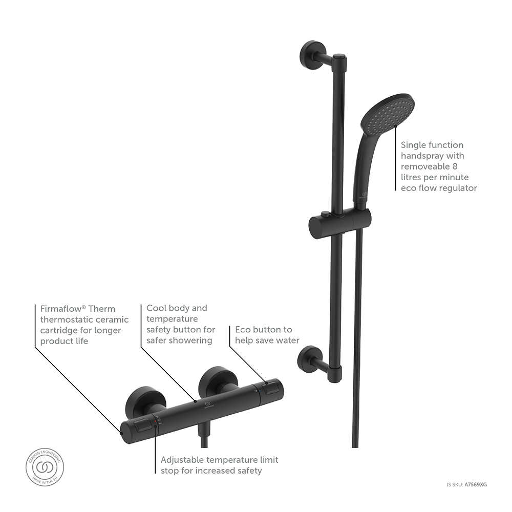 Ideal Standard Silk Black Ceratherm T25 Thermostatic Shower System