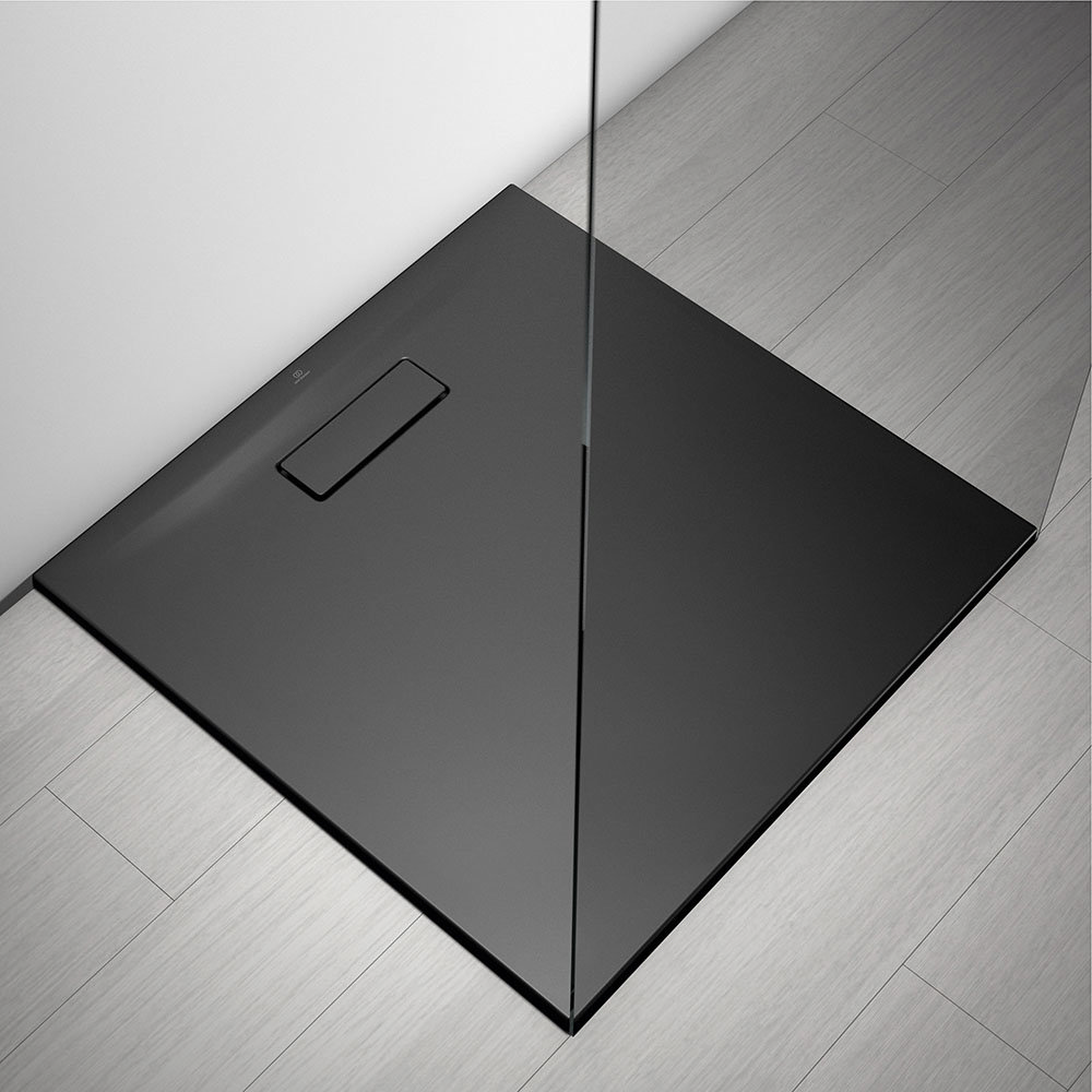 Ideal Standard Silk Black Ultraflat New Square Shower Tray + Waste  Feature Large Image