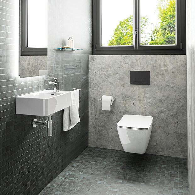 Ideal Standard Strada II AquaBlade Toilet + Concealed WC Cistern with Wall Hung Frame (Black Flush P
