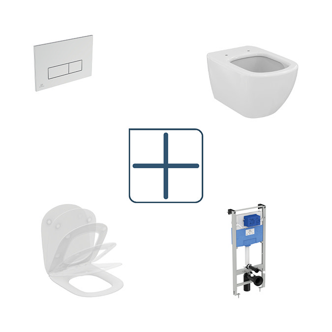 Ideal Standard Tesi AquaBlade Toilet + Concealed WC Mechanical Cistern with Wall Hung Frame (Chrome Flush Plate)