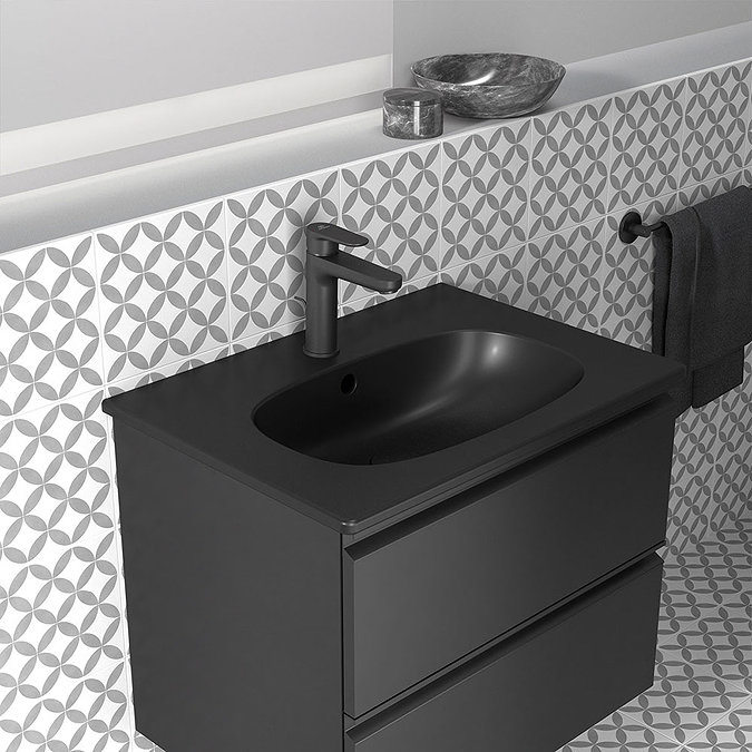 Ideal Standard Tesi Silk Black 600mm 2-Drawer Wall Hung Vanity Unit  In Bathroom Large Image