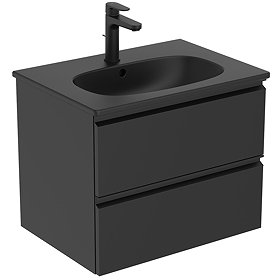 Ideal Standard Tesi Silk Black 600mm 2-Drawer Wall Hung Vanity Unit Large Image