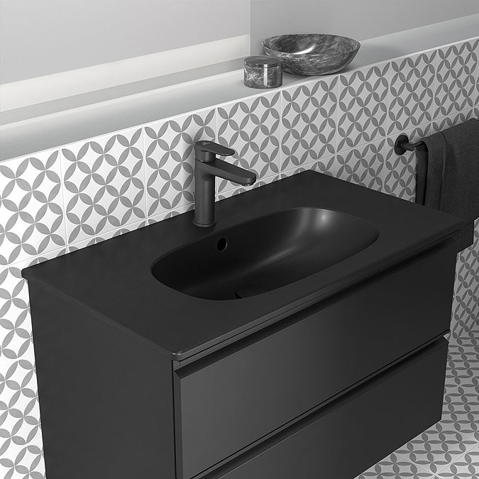 Ideal Standard Tesi Silk Black 800mm 2-Drawer Wall Hung Vanity Unit  Feature Large Image