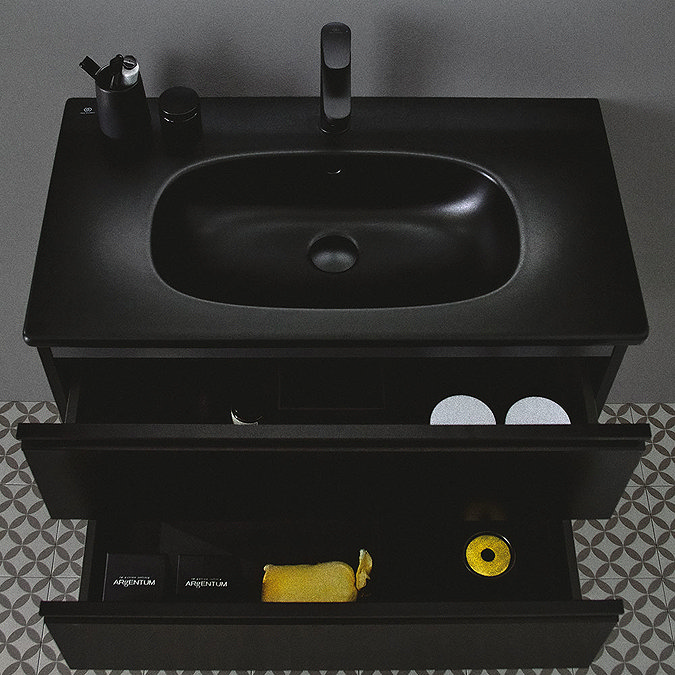 Ideal Standard Tesi Silk Black 800mm 2-Drawer Wall Hung Vanity Unit  In Bathroom Large Image