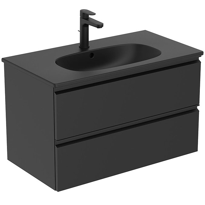 Ideal Standard Tesi Silk Black 800mm 2-Drawer Wall Hung Vanity Unit Large Image