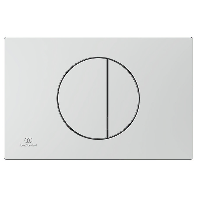 Front view of the Oleas M5 Chrome Mechanical Dual Flush Plate, pictured on a white background.