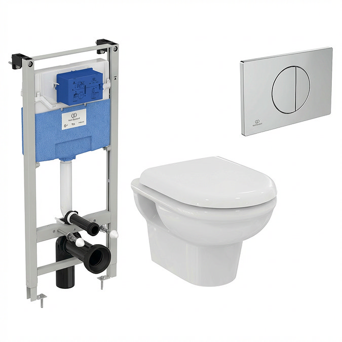 Ideal Standard Wall-hung Toilet Bundle + Mechanical Wall Hung WC Frame (Chrome Flush Plate)
