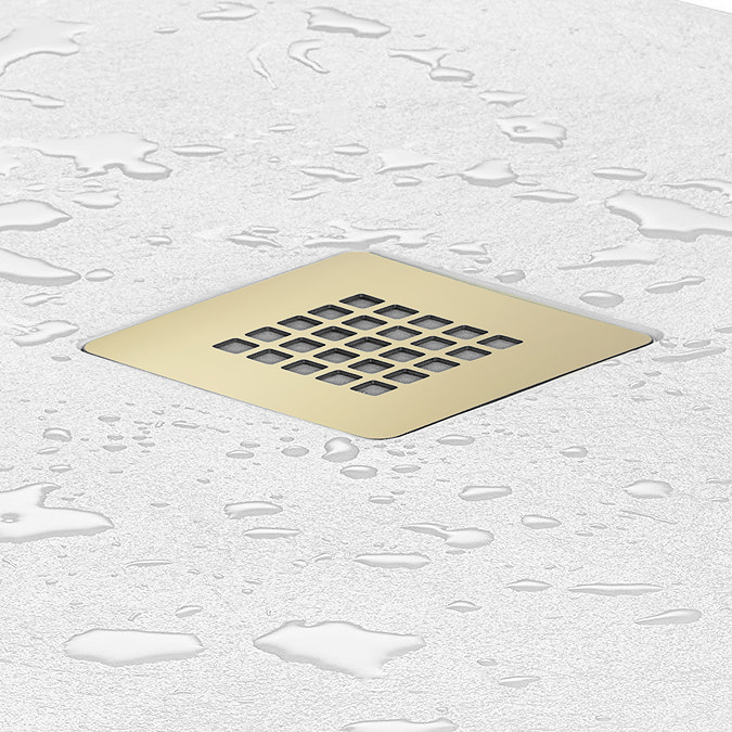 Imperia 1000 x 700mm White Slate Effect Rectangular Shower Tray + Brushed Brass Waste