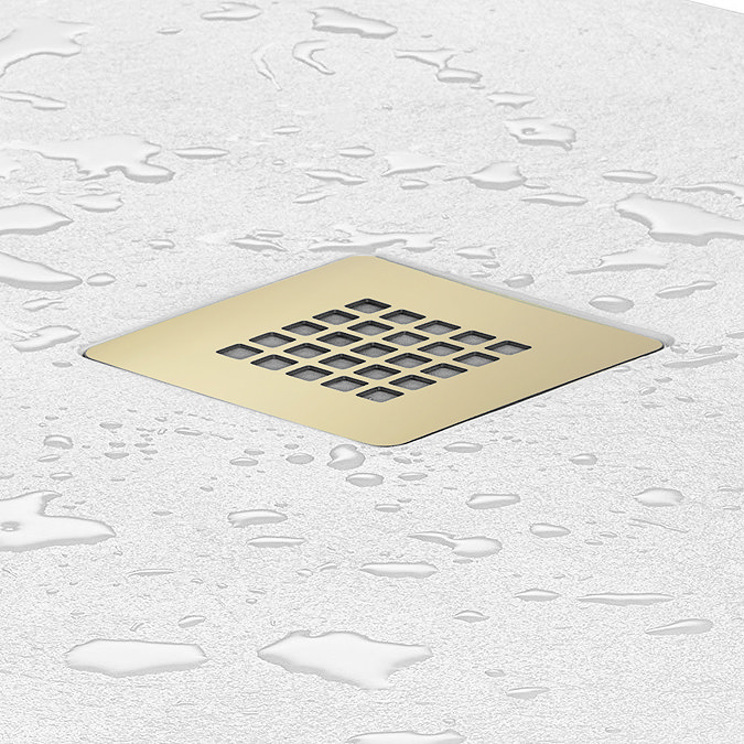 Imperia 1200 x 700mm White Slate Effect Rectangular Shower Tray + Brushed Brass Waste