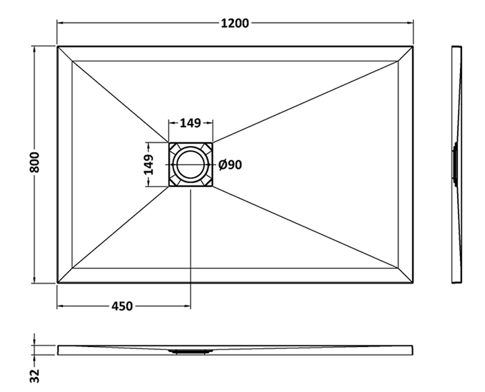 Imperia 1200 x 800mm White Slate Effect Rectangular Shower Tray + Graphite Waste