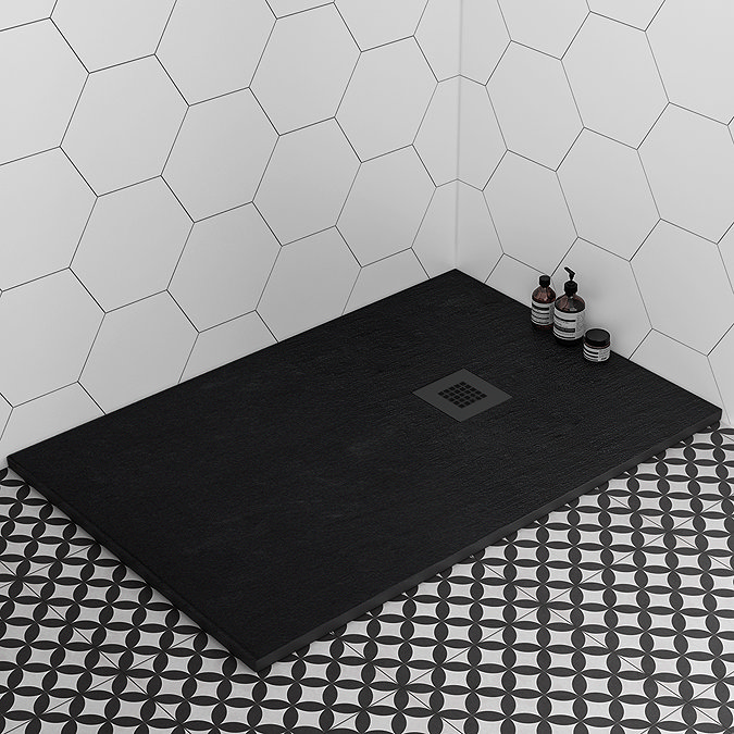 Imperia 1200 x 800mm Black Slate Effect Rectangular Shower Tray + Black Waste