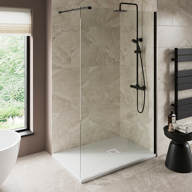 Imperia 1200 x 800mm White Slate Effect Rectangular Shower Tray + White Waste