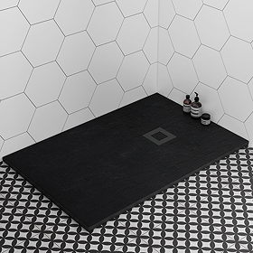 Imperia 1200 x 900mm Black Slate Effect Rectangular Shower Tray + Black Waste