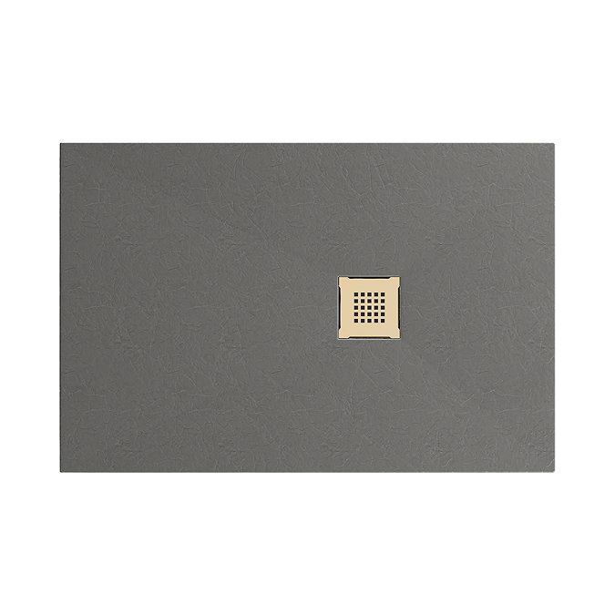Imperia 1200 x 900mm Graphite Slate Effect Rectangular Shower Tray + Brushed Brass Waste