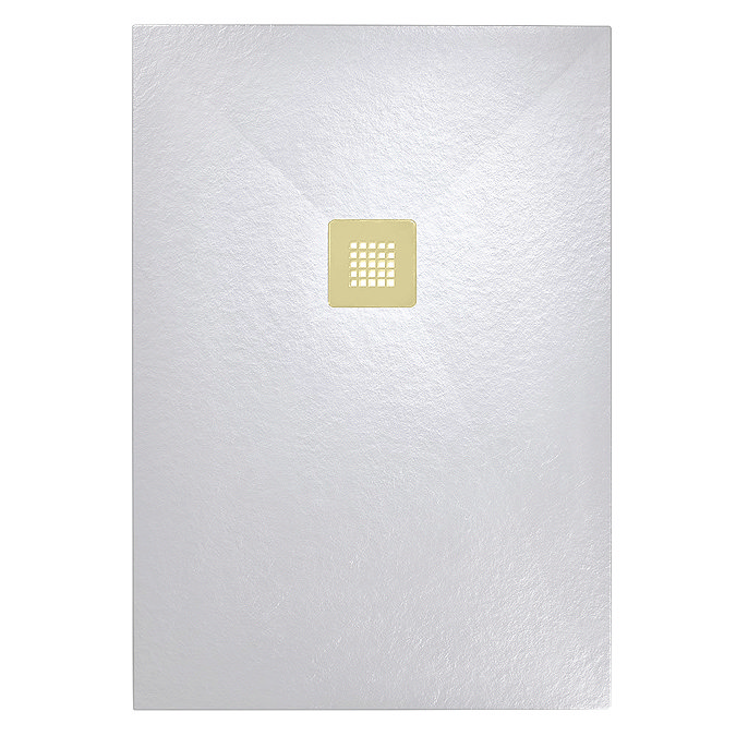 Imperia 1200 x 900mm White Slate Effect Rectangular Shower Tray + Brushed Brass Waste