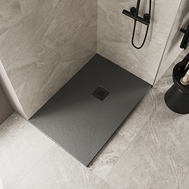 Imperia 1400 x 800mm Graphite Slate Effect Rectangular Shower Tray with Black Waste