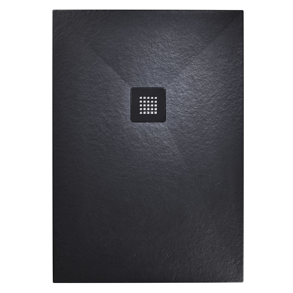 Imperia 1400 x 900mm Black Slate Effect Rectangular Shower Tray + Black Waste  In Bathroom Large Ima