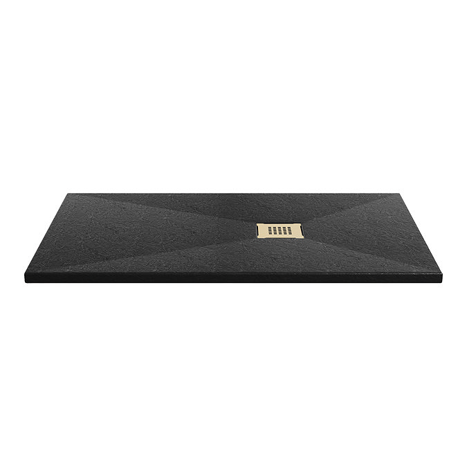 Imperia 1400 x 900mm Black Slate Effect Rectangular Shower Tray + Brushed Brass Waste