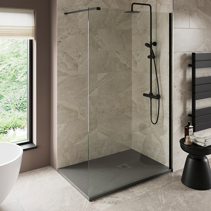 Imperia 1400 x 900mm Graphite Slate Effect Rectangular Shower Tray + Graphite Waste