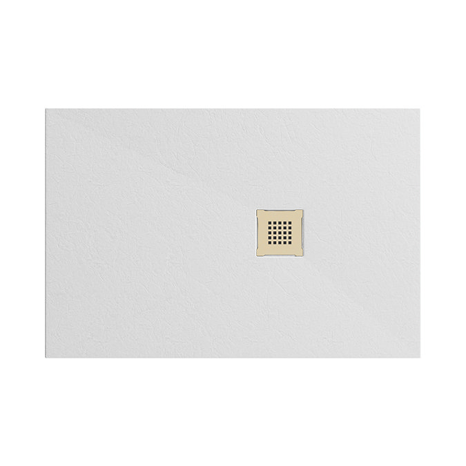 Imperia 1400 x 900mm White Slate Effect Rectangular Shower Tray + Brushed Brass Waste